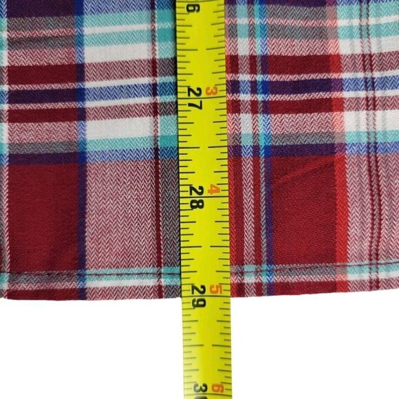 Chic Plaid Blouse Size 2X Button Front Sleeve Slit and Cuff Red Blue Vintage Y2K - Picture 12 of 15